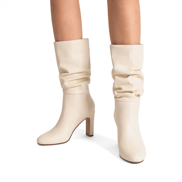 Slouchy Mid-calf Boots - BEIGE-PU - 1